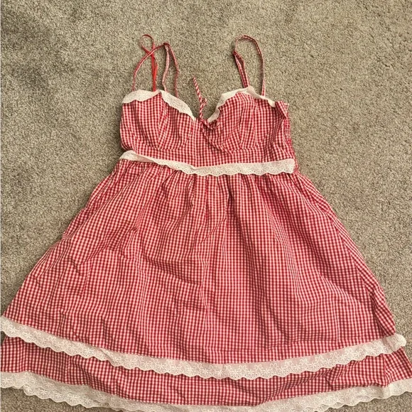 Windsor | Dresses | Red Gingham Dress With Lace Trim | Poshmark